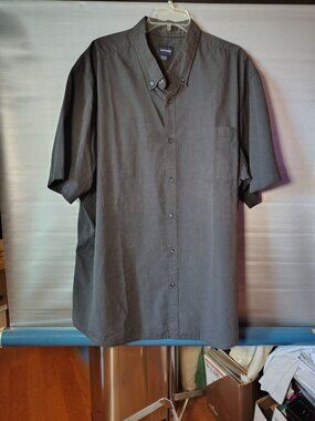 Basic Editions Mens Blk Button Up Shirt 3XLT Short Sleeve Easy Care Cotton Blend